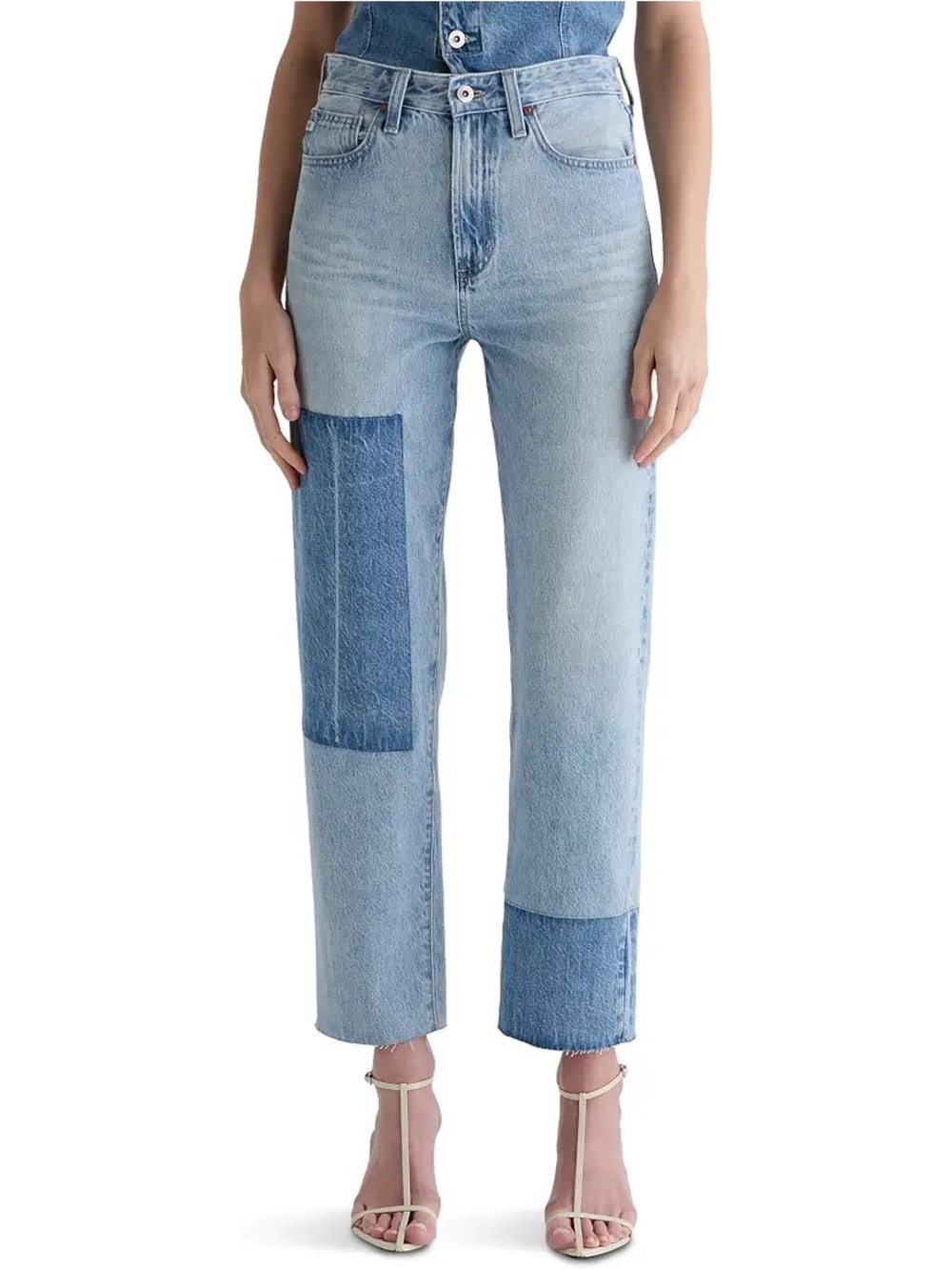 AG Jeans Brinley Mid-Rise Straight Patchwork Jeans